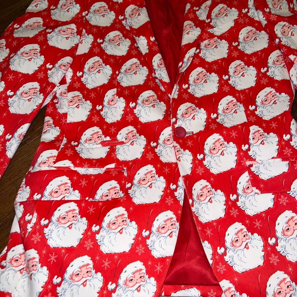 Suslo Couture Red & White Holiday Festive Slim Fit Blazer Sport Jacket Size S-38 - Picture 4 of 12